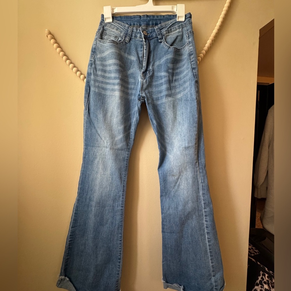 KUNMI Women's Bell Bottom Stretchy Blue Jeans